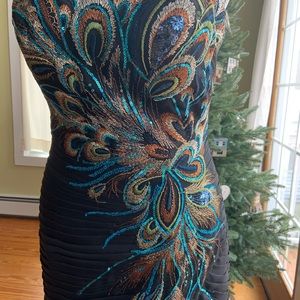 Jovani Peacock Black ruched mermaid ball gown